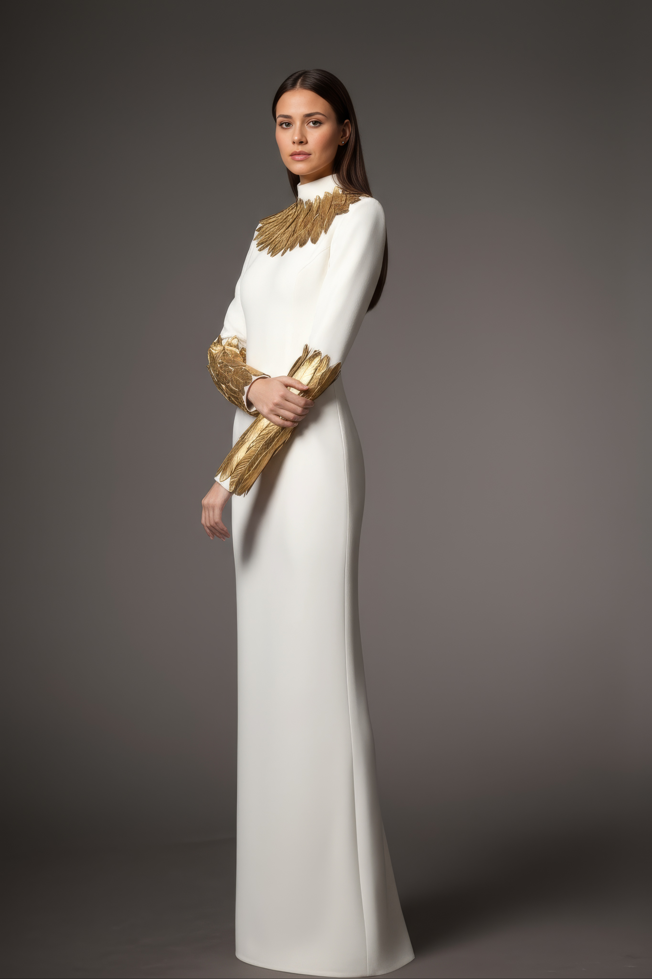 Gilded Feather Couture Host Evening Gown
