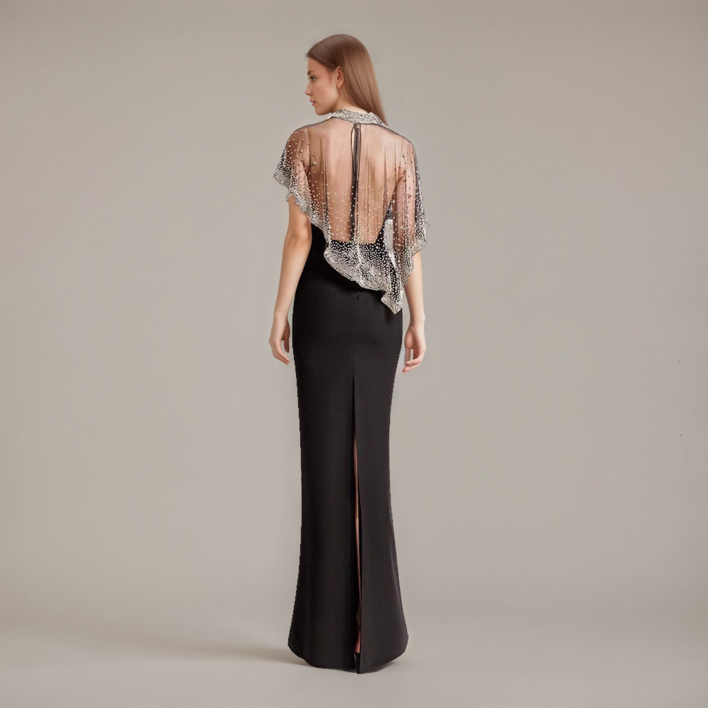 Black Sheer Neckline Glamour Dress
