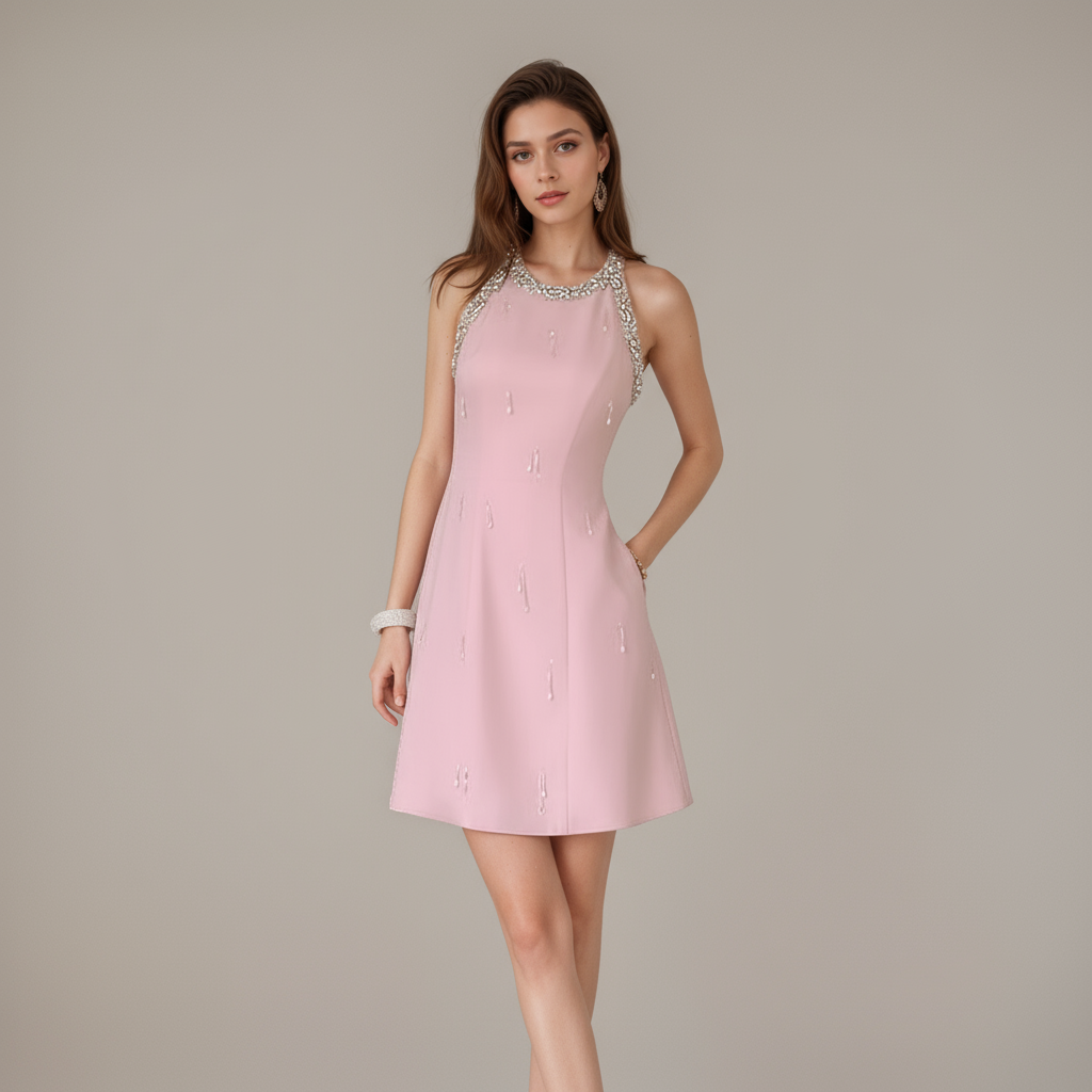 Gilded Halo Sleek Embellished pastel Mini Dress