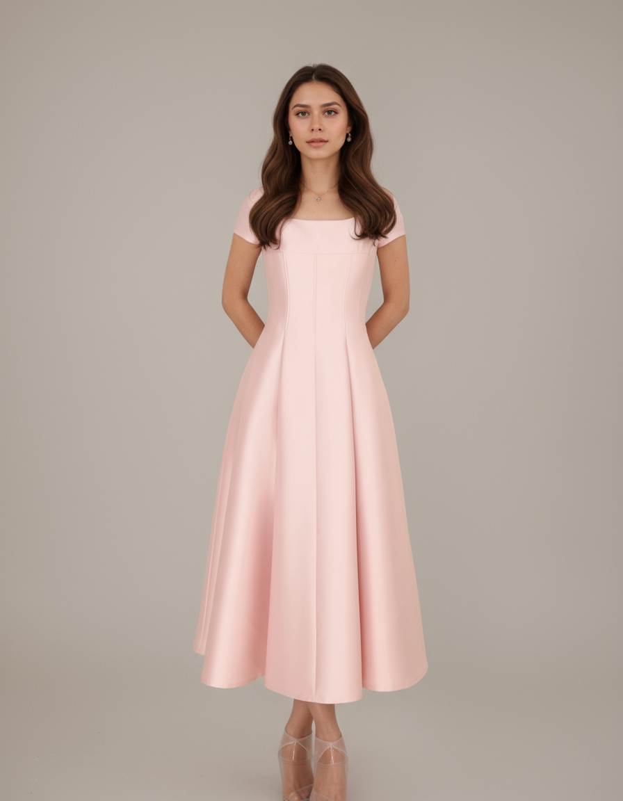 Lumière Bloom High-Waist Midi Dress