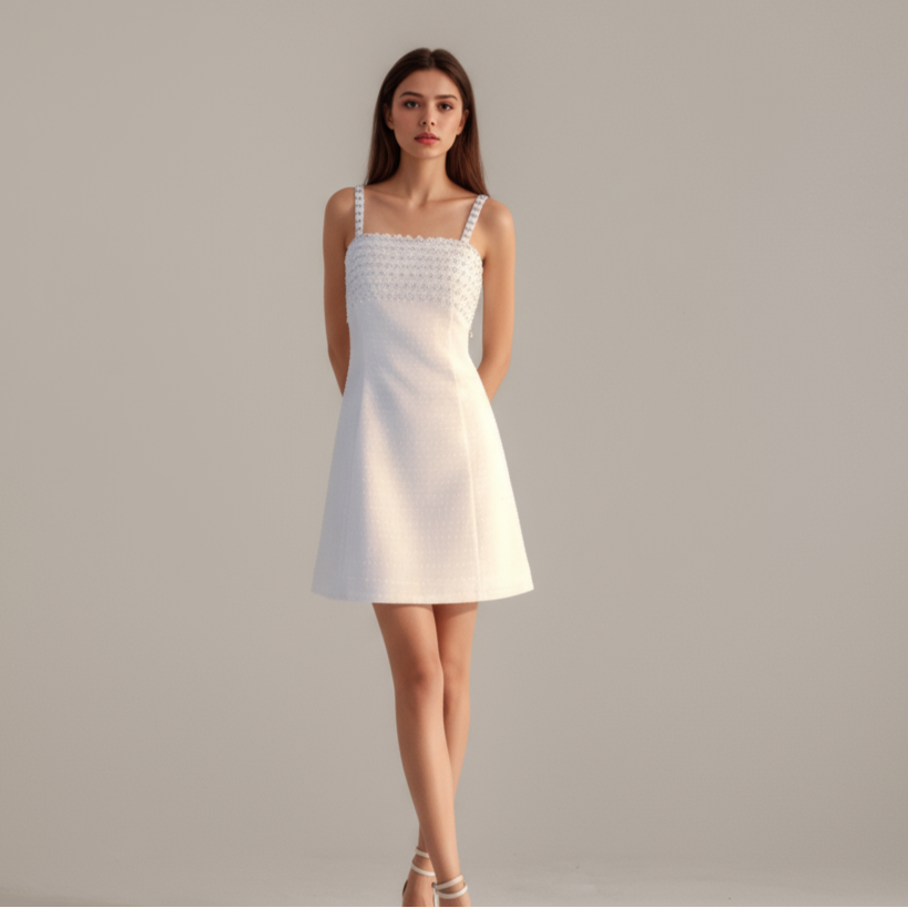 Nude Allure  Pearl Detail Mini Dress