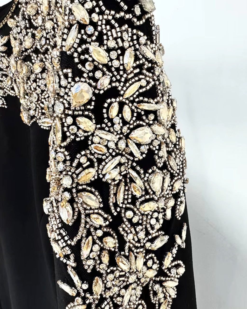 Beaded Illusion Shoulder Long Sleeve Dress