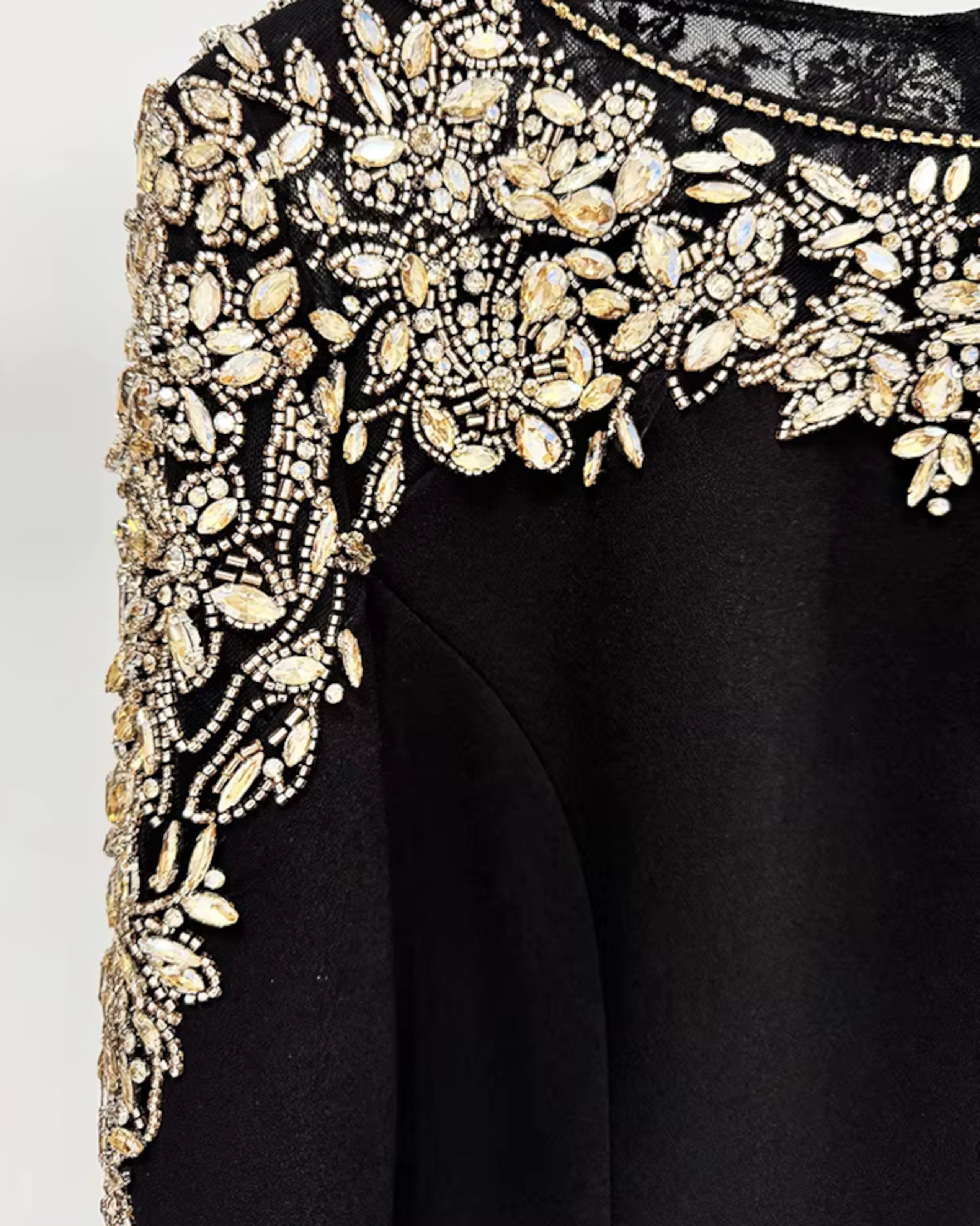 Beaded Illusion Shoulder Long Sleeve Dress