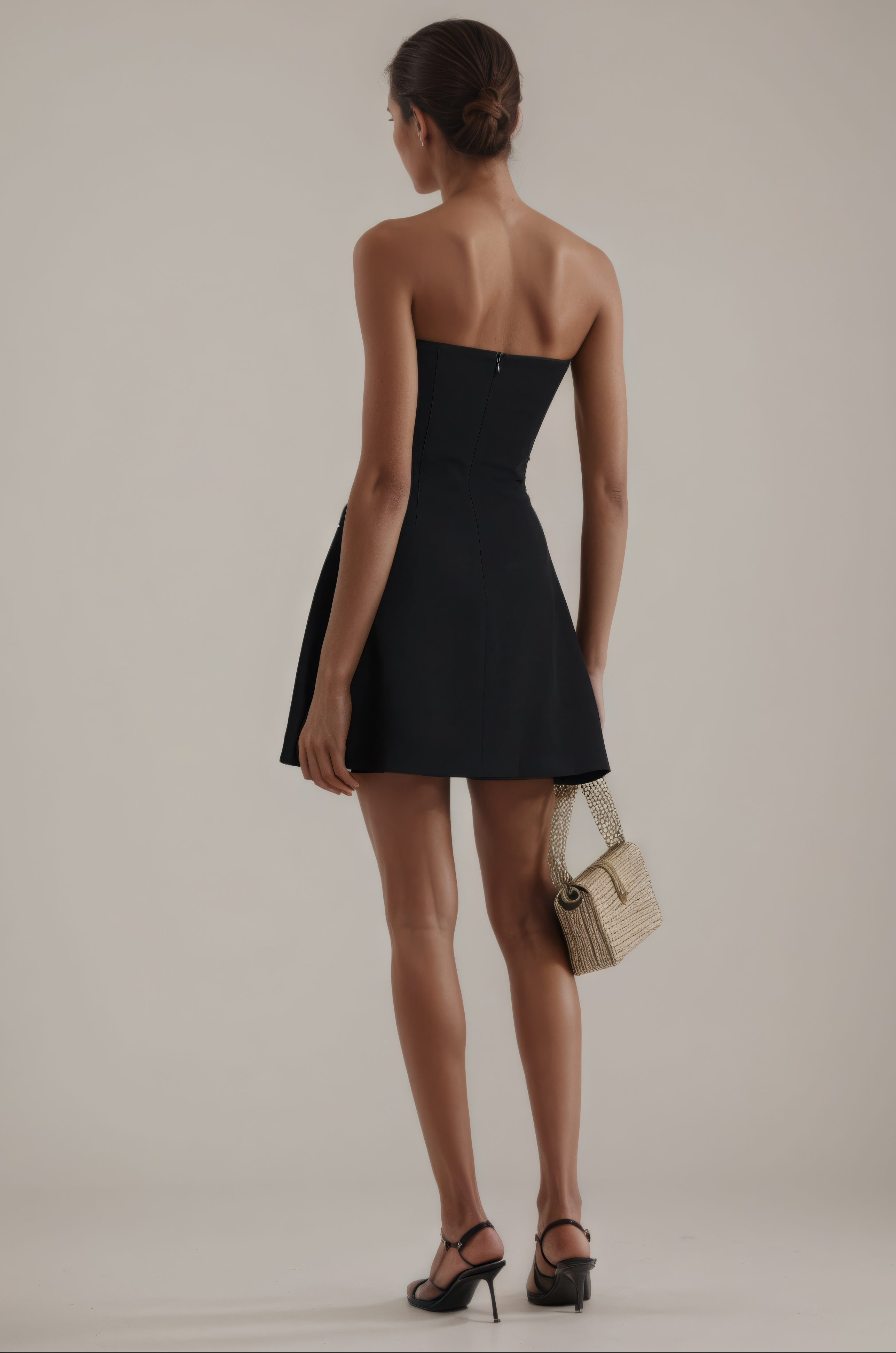 Black Crystal-Studded Strapless Mini Dress