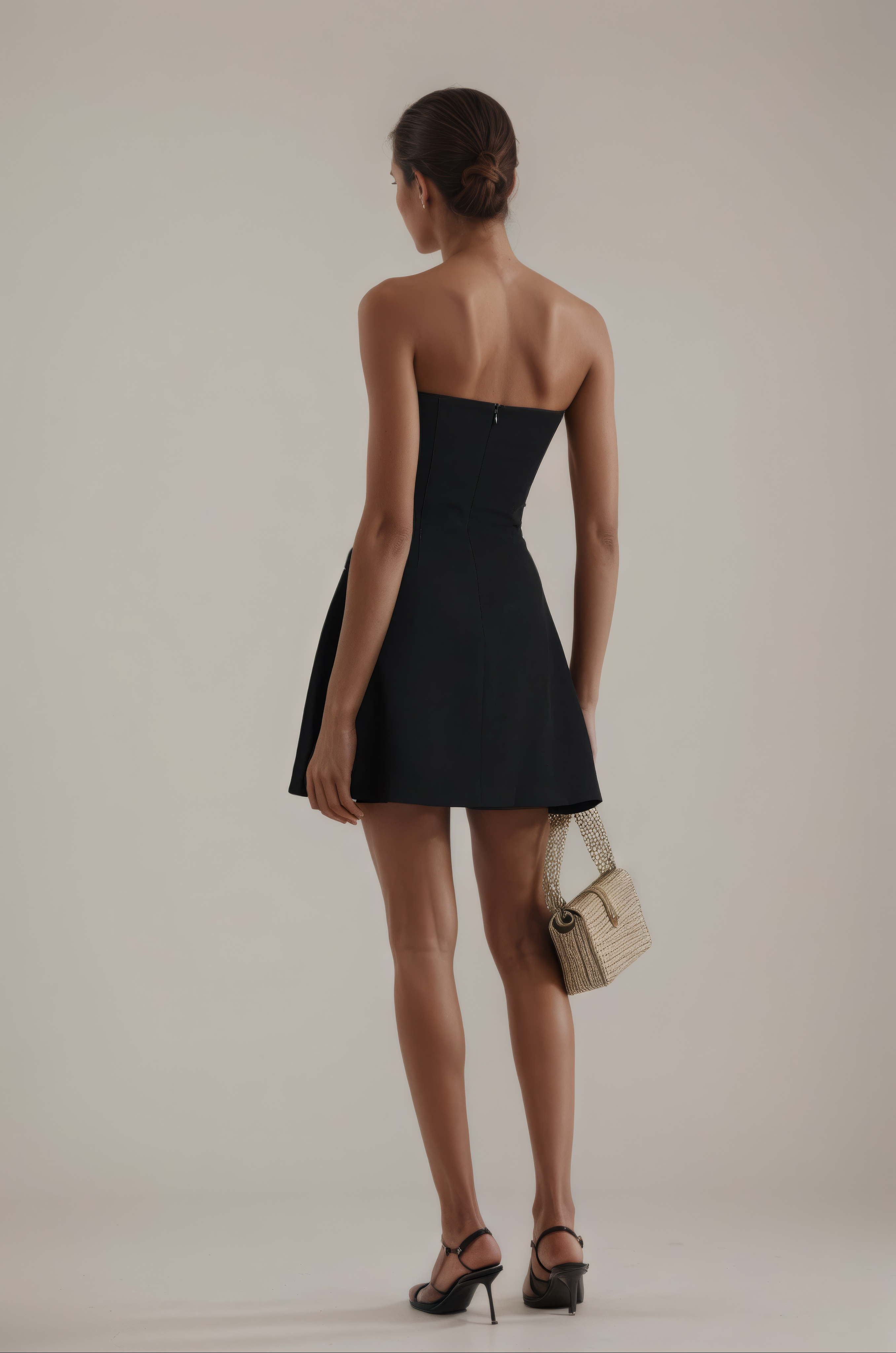 Black Crystal-Studded White Strapless Mini Dress