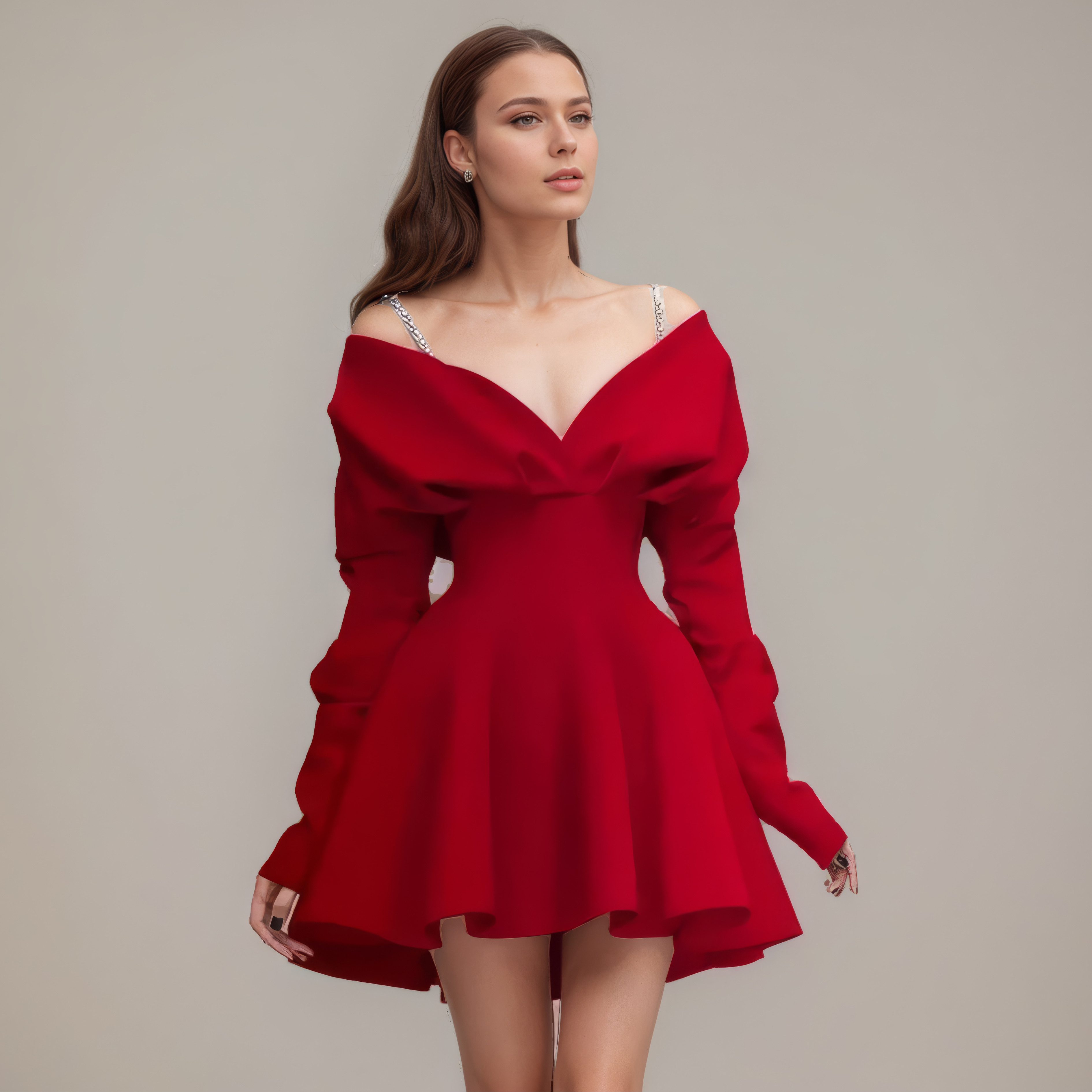 Blush Off-Shoulder A-Line  red Mini Dress