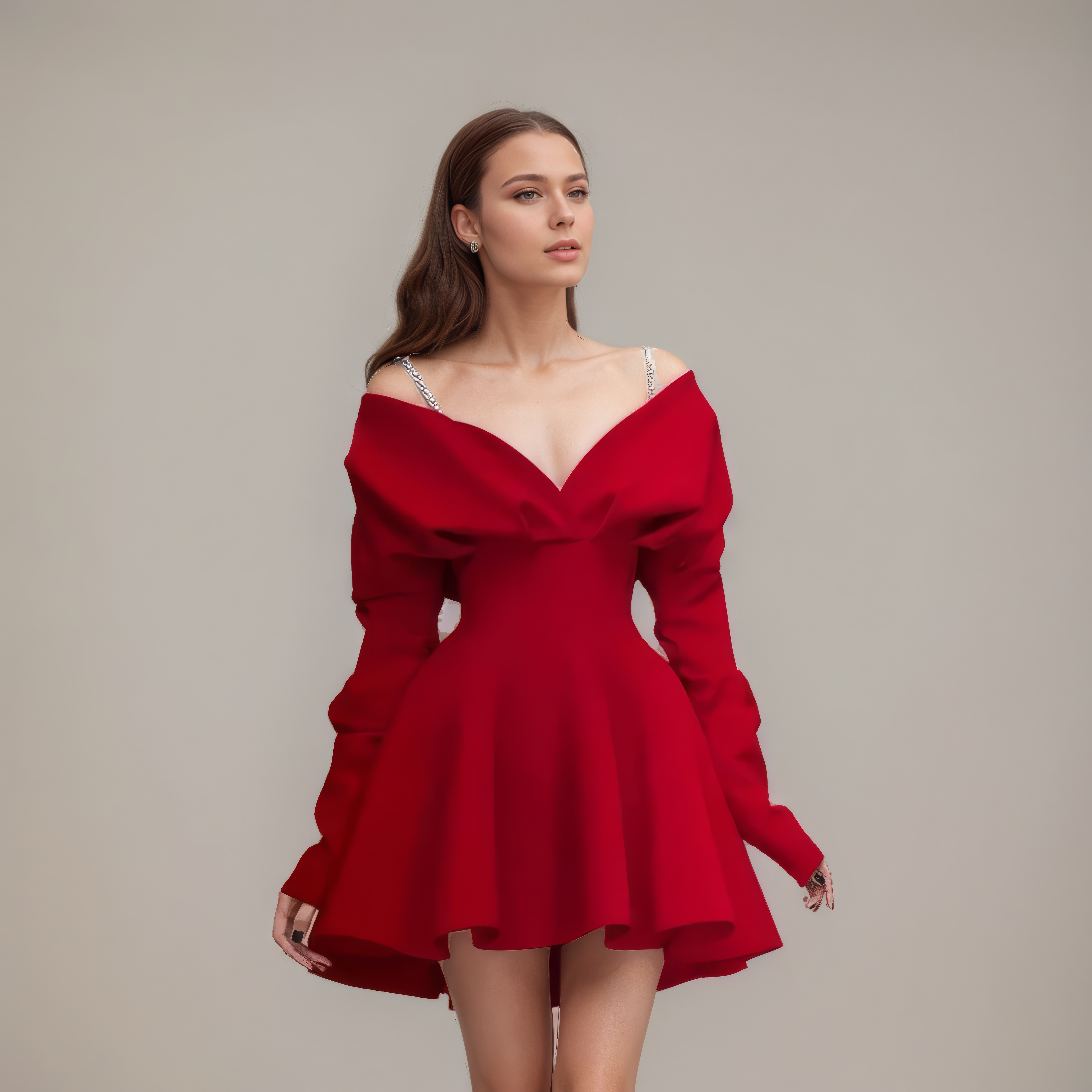 Blush Off-Shoulder A-Line  red Mini Dress