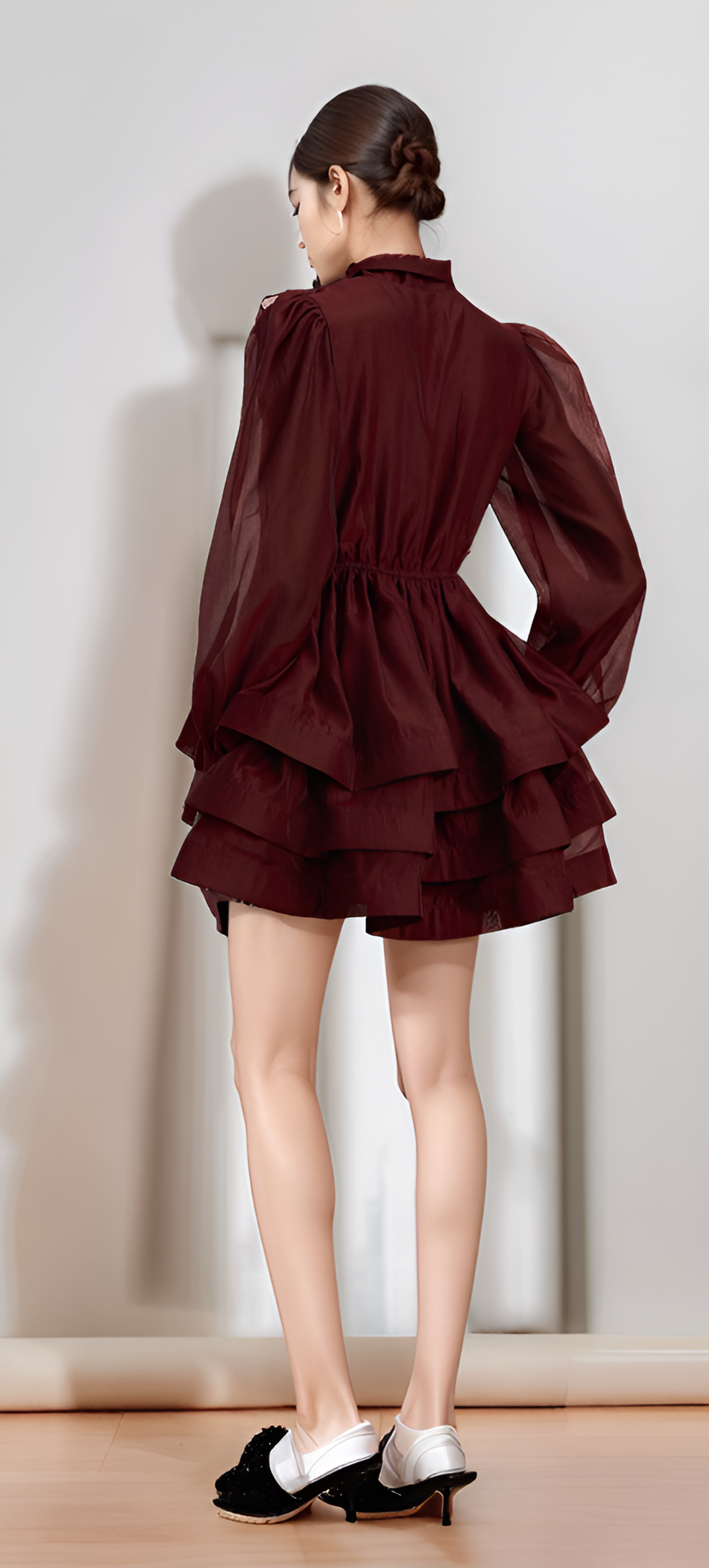 Crimson Bow-Tier Ruffle Mini Dress