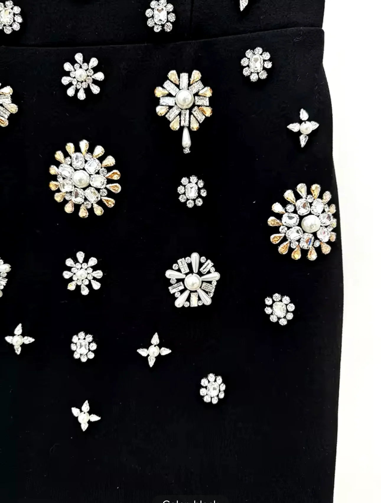 Crystal-Embellished Black Bodycon Evening Gown