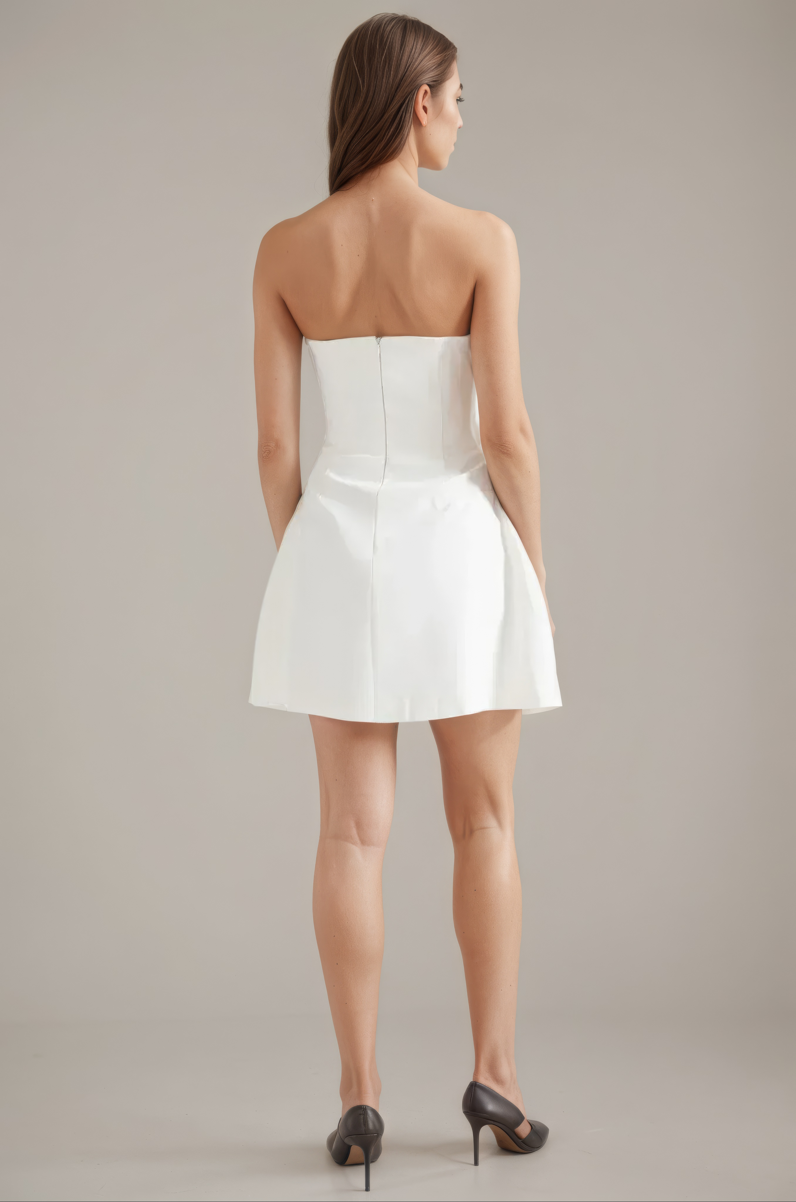 Crystal-Studded White Strapless Mini Dress