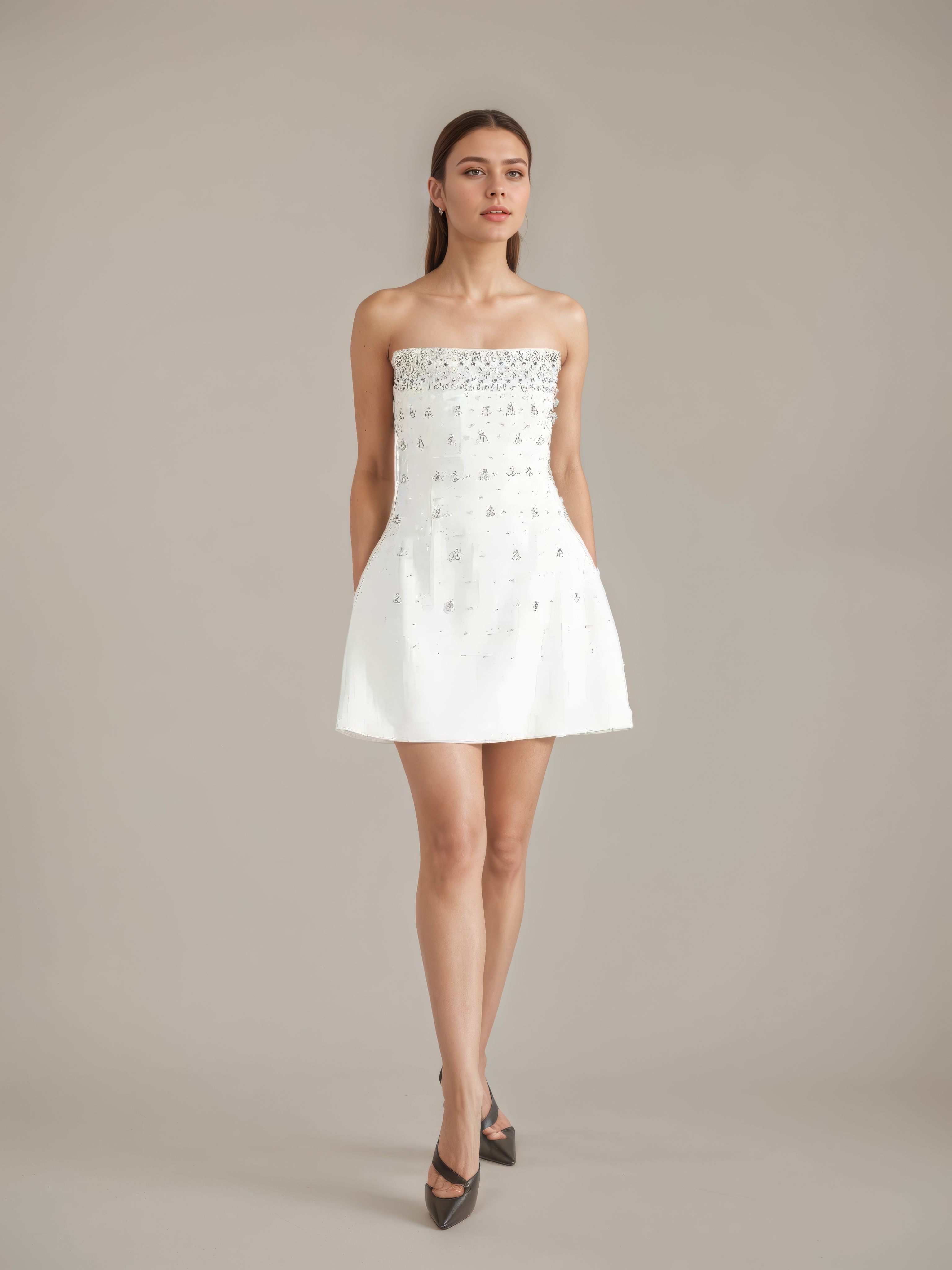 Crystal-Studded White Strapless Mini Dress