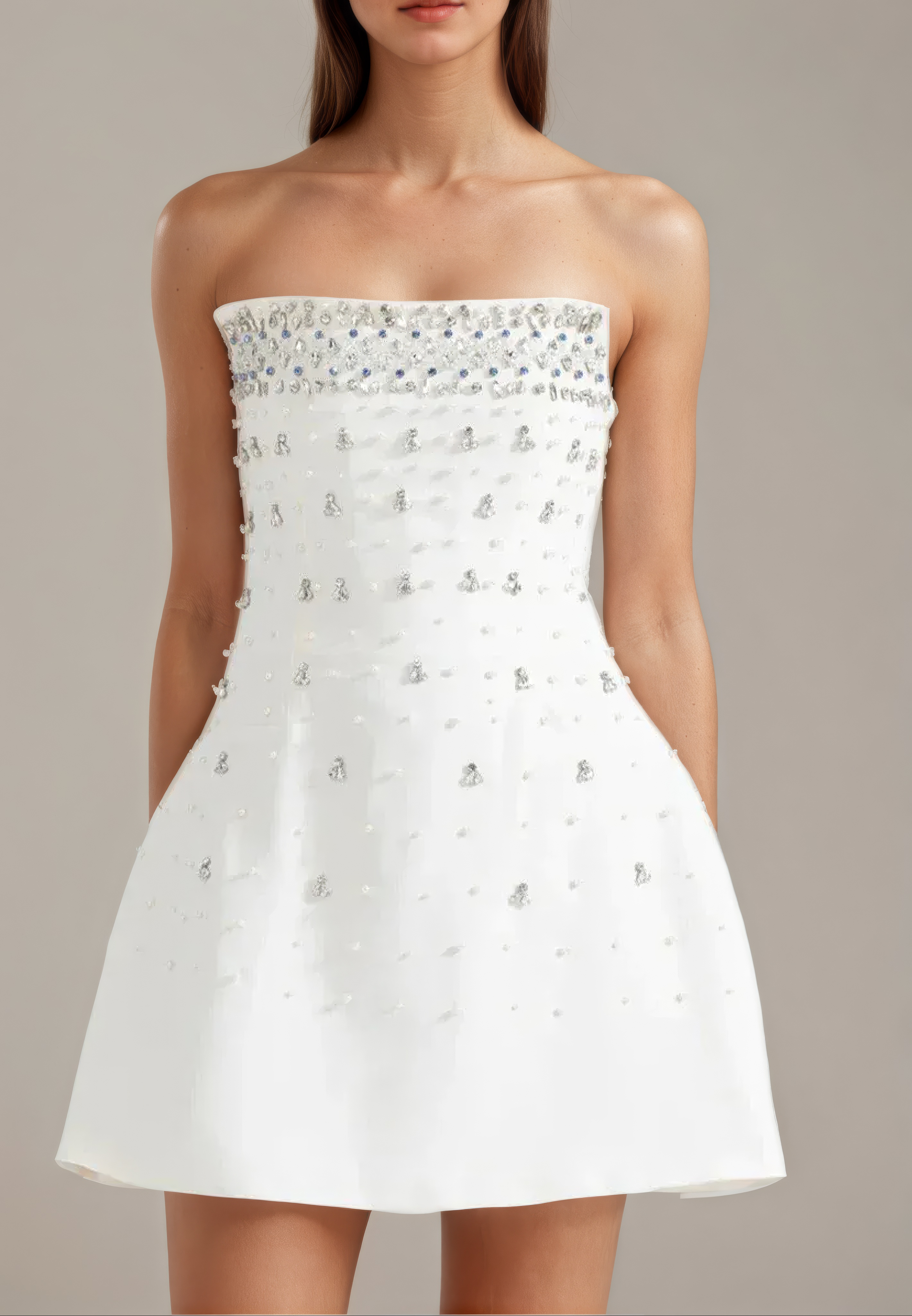 Crystal-Studded White Strapless Mini Dress