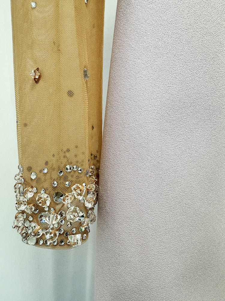 Evelina Blush Embellished Formal Maxi Dress