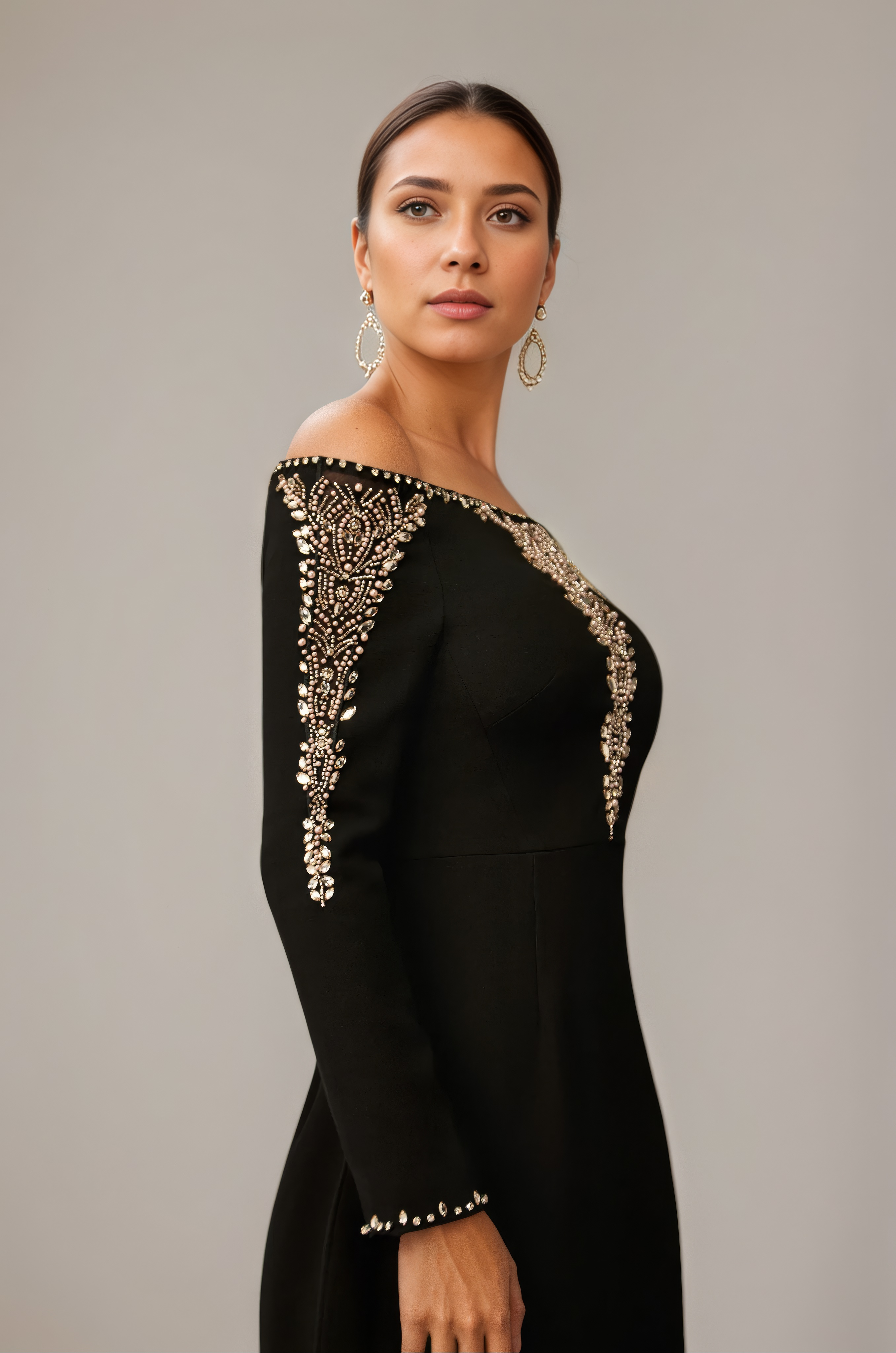 Glamorous Diamond Trim Illusion Neck Dress