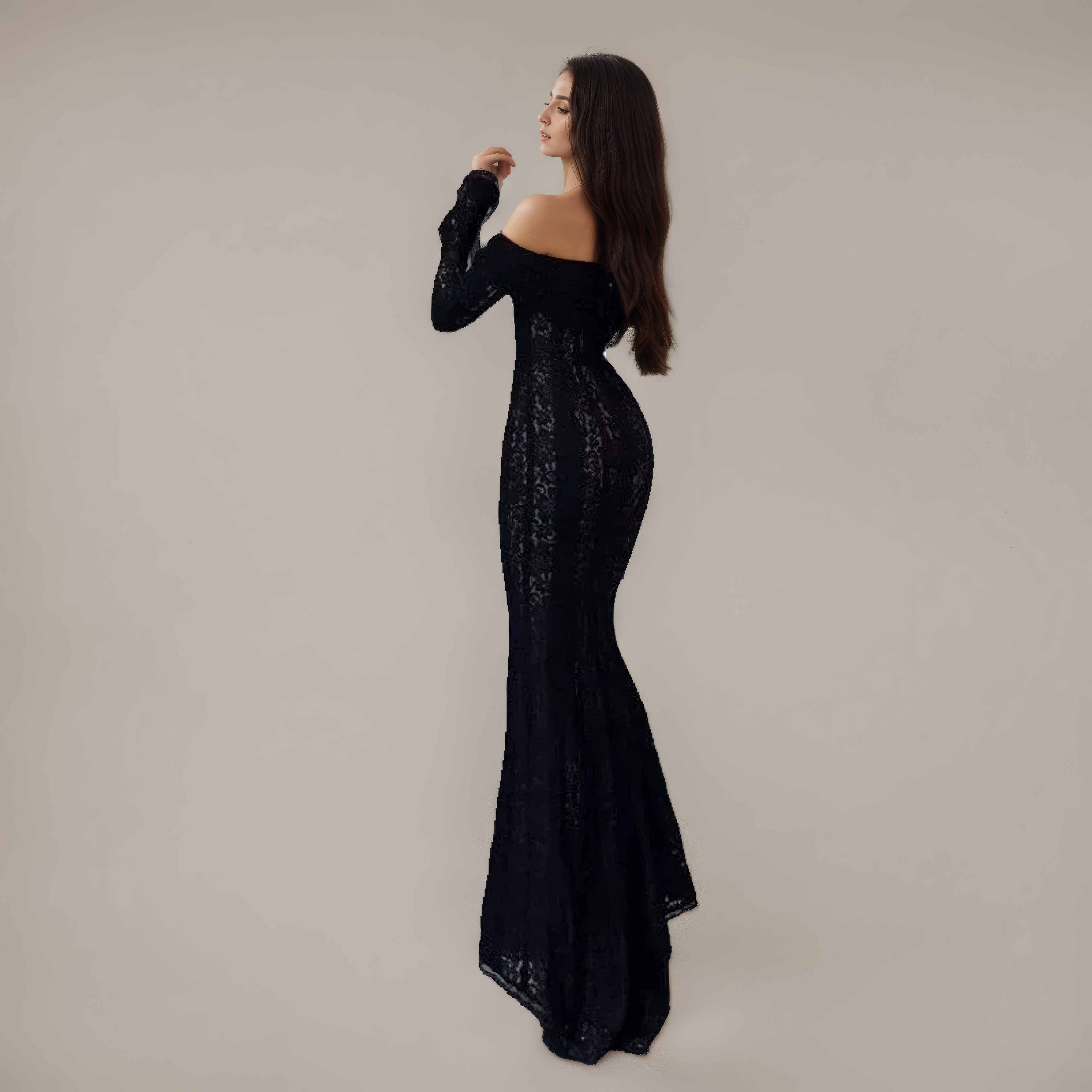 Ivory Lace Bell-Sleeve Siren Gown