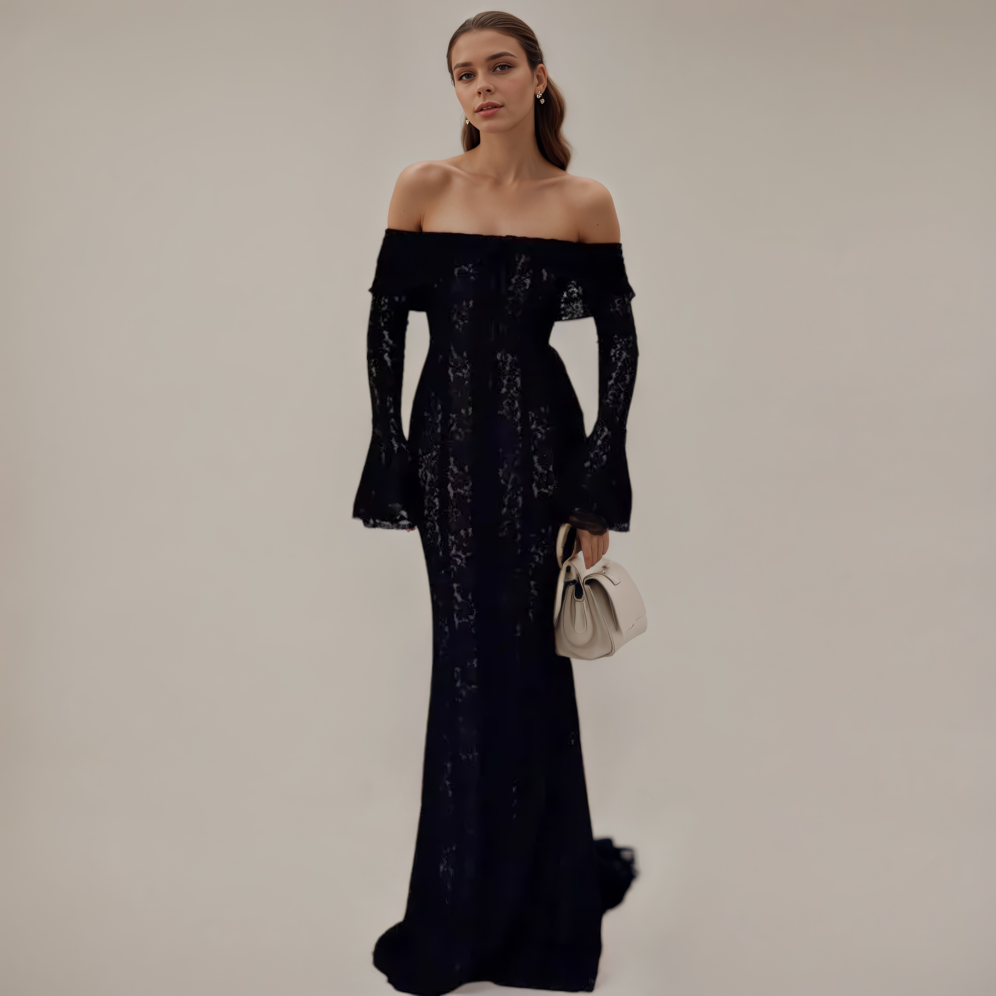 Ivory Lace Bell-Sleeve Siren Gown