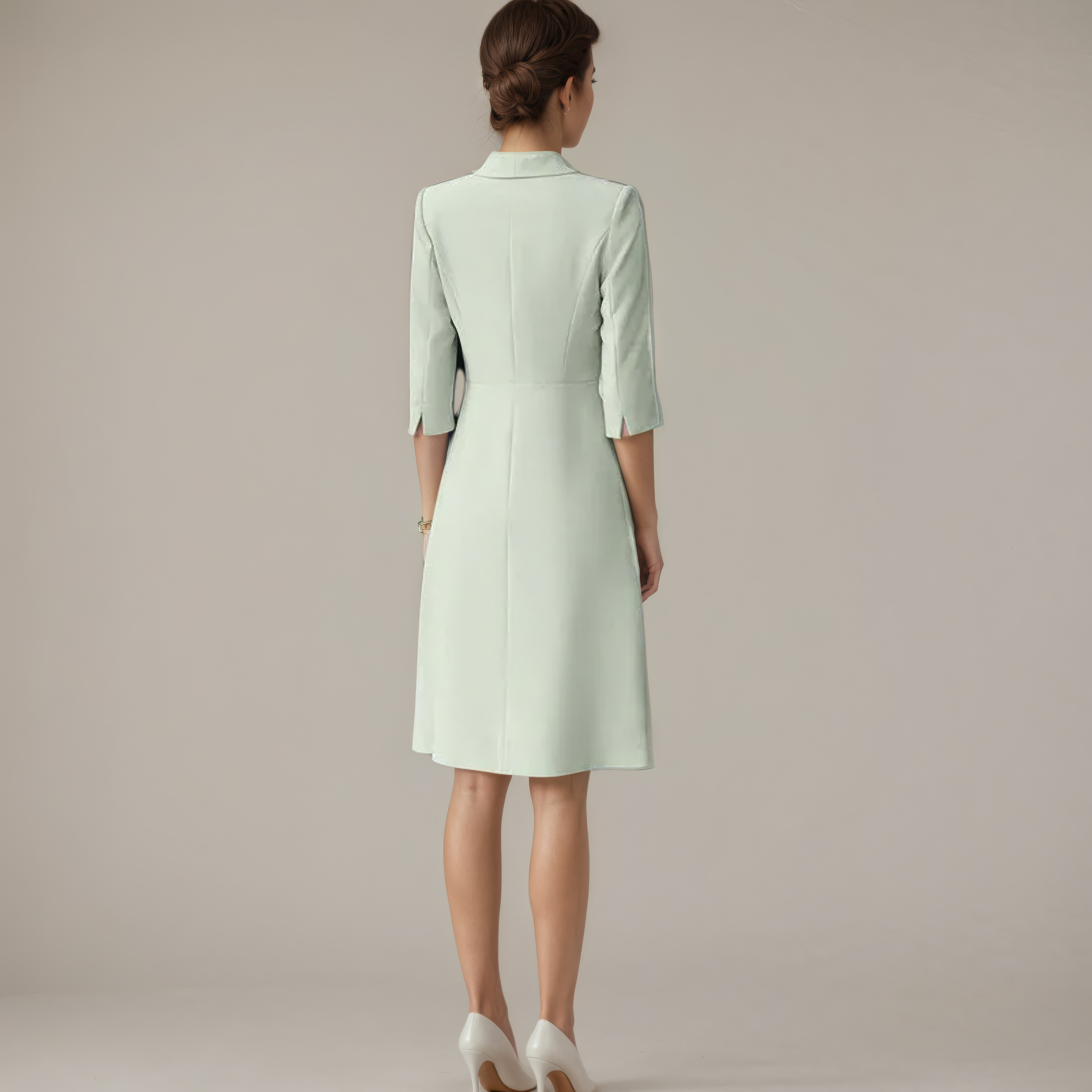 Mint V-Neck Belted Office Dress