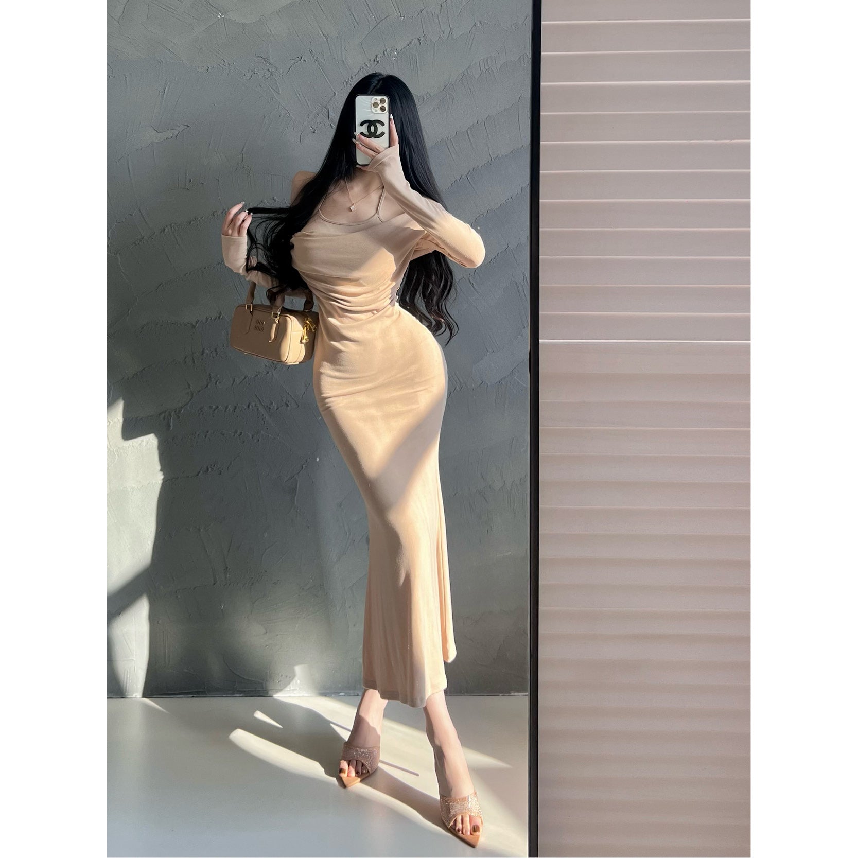 Off-Shoulder Ruched Bodycon Mermaid Midi Dress