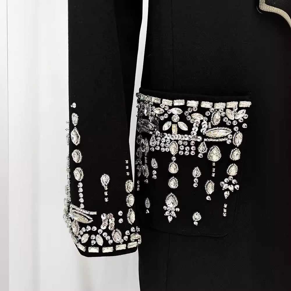 Crystal Beaded Tuxedo-Collar Mermaid Gown