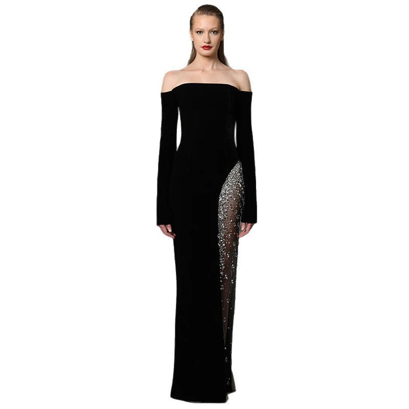 Starlight Edge Black Sheer Panel Gown
