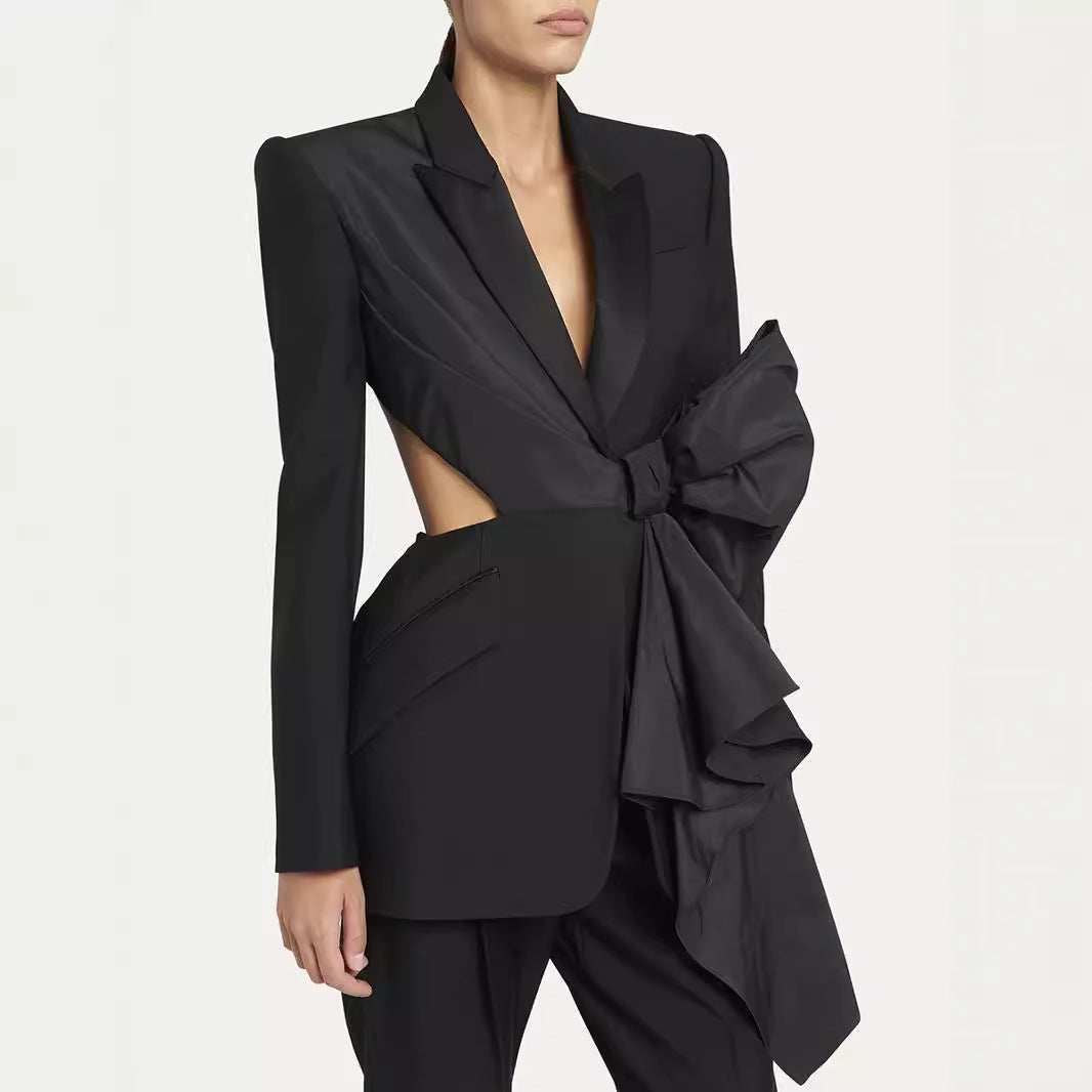 Noir Bow Waist Tuxedo Blazer Dress
