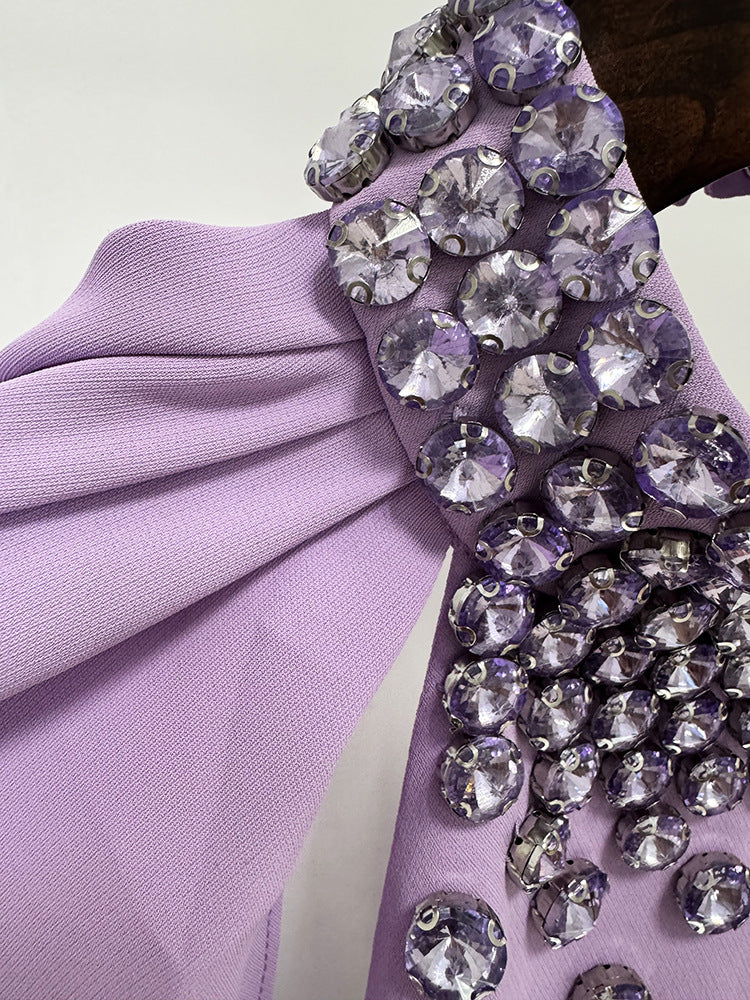 Embellished Halterneck Gown with Draped Cape
