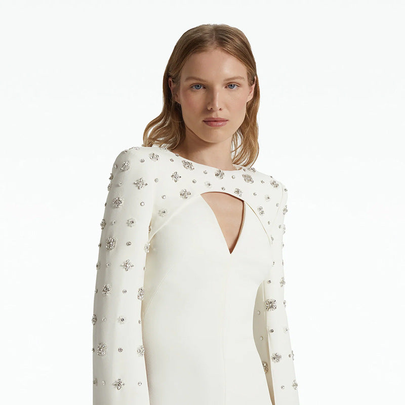 Heavy Beadwork Evening Gown with Cape