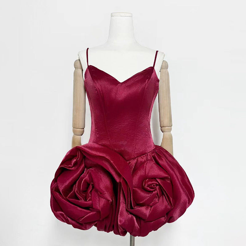 Blush Sculptural Rosette Bubble Mini Dress--