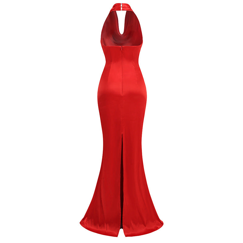 Lucienne Drape Cowl Neck Halter Gown