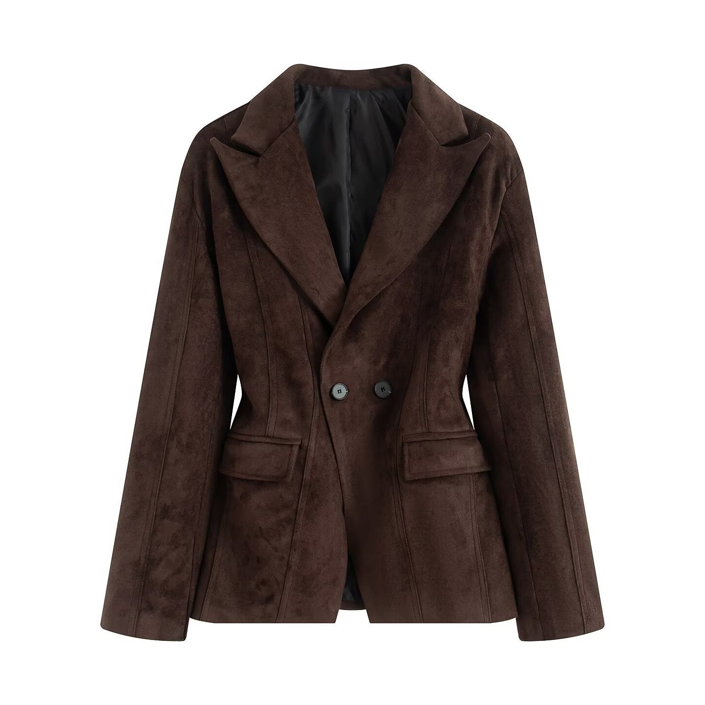 Tailored Suede Double-Breasted Notch-Lapel Blazer