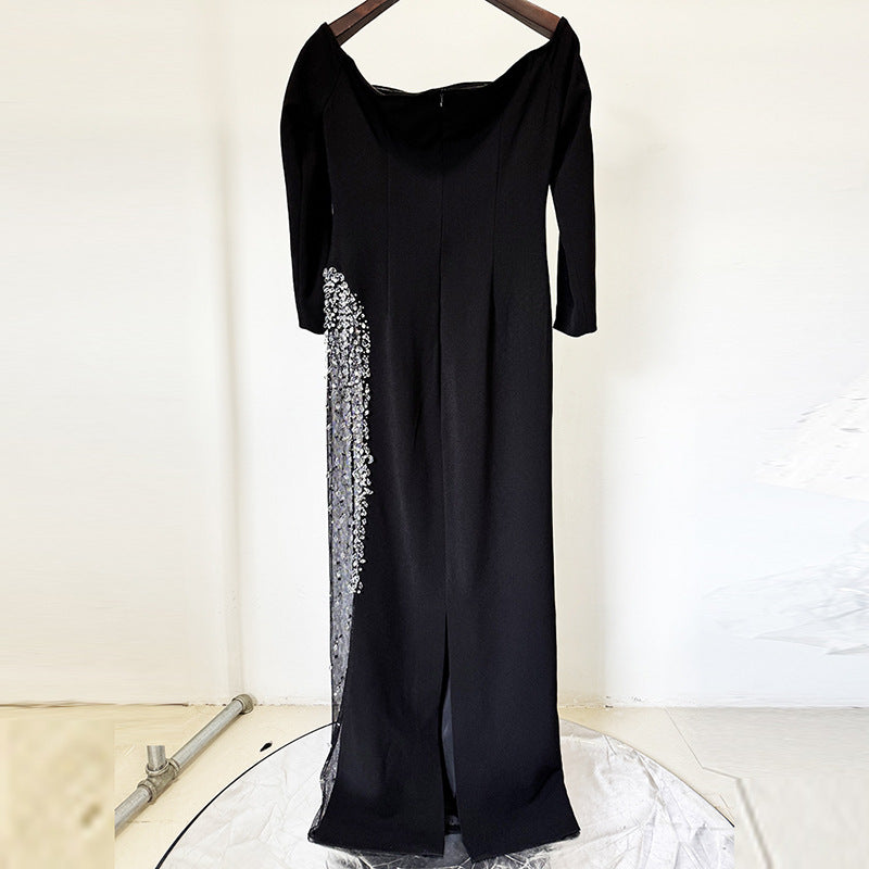 Starlight Edge Black Sheer Panel Gown