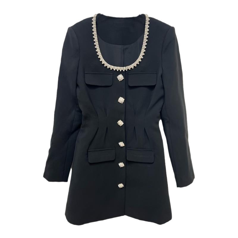 Noir Bijou Pearl-Trimmed Little Black Dress