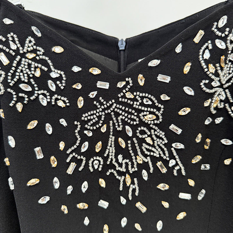 Beaded Off-Shoulder Black Fishtail Gown