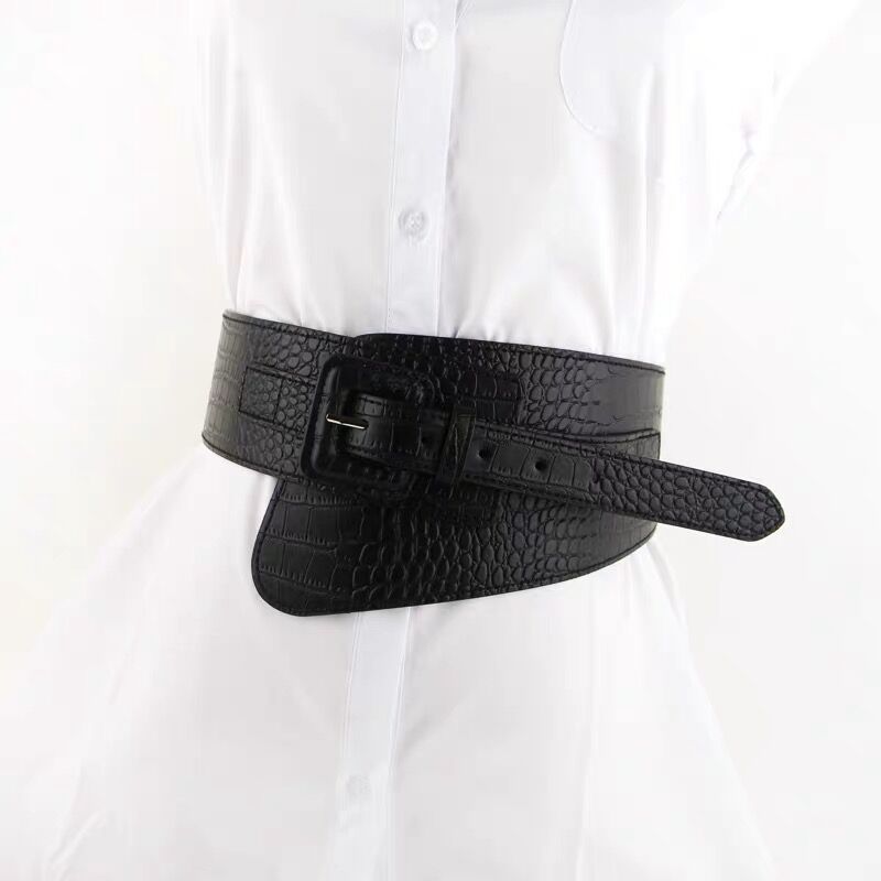 Elegant Croco-Texture Ultra-Wide Waist Belt