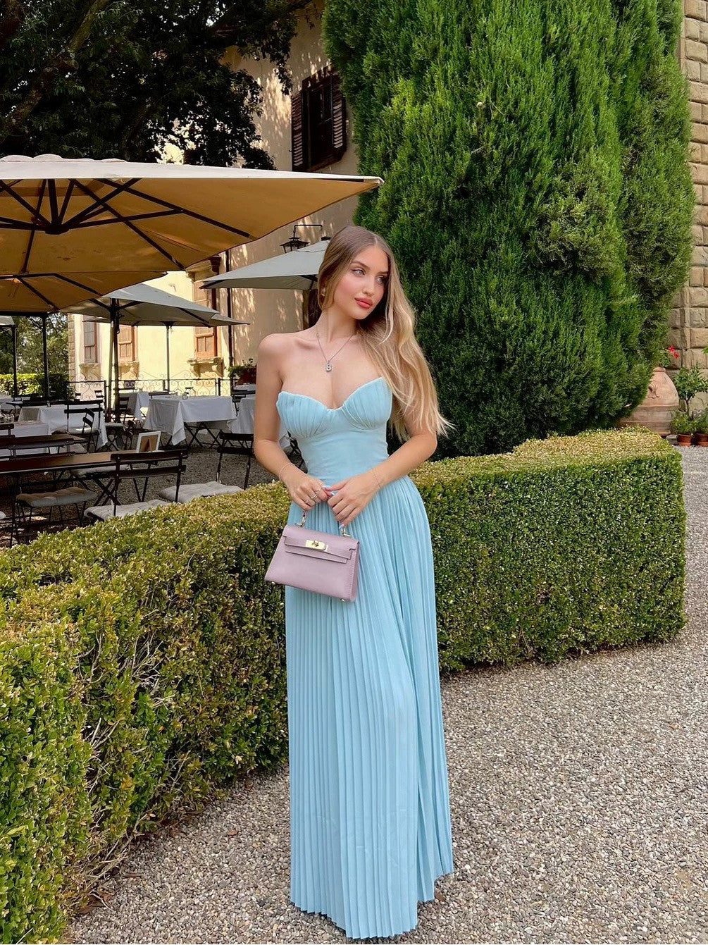 Light Blue Outdoor Flared Dress