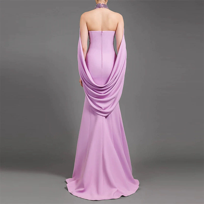 Amethyst Crest Embellished Shoulder Sculpted Gown