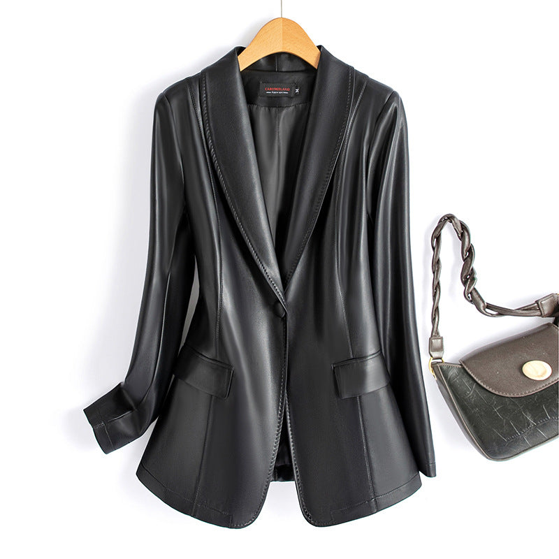 Slim-Fit Tailored Faux Leather Suit Jacket