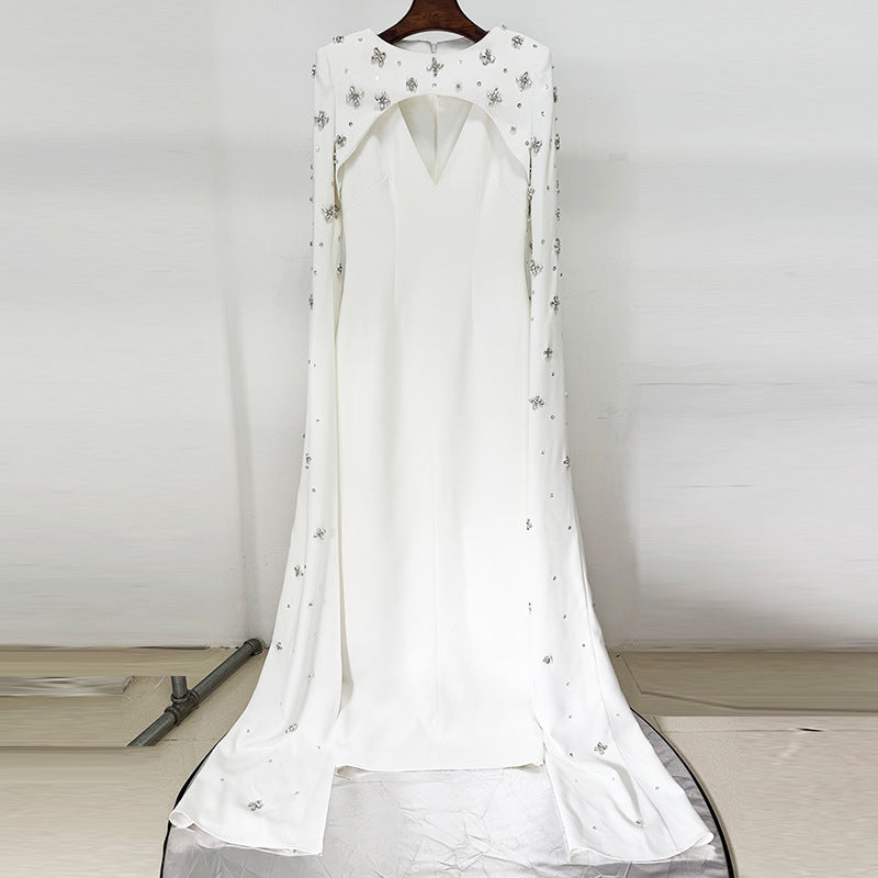 Elegant Evening Dress with Trailing Cape