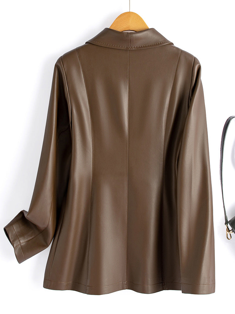 Slim-Fit Tailored Faux Leather Suit Jacket