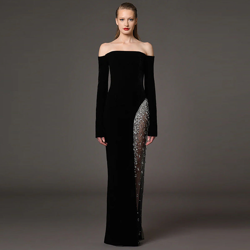 Starlight Edge Black Sheer Panel Gown