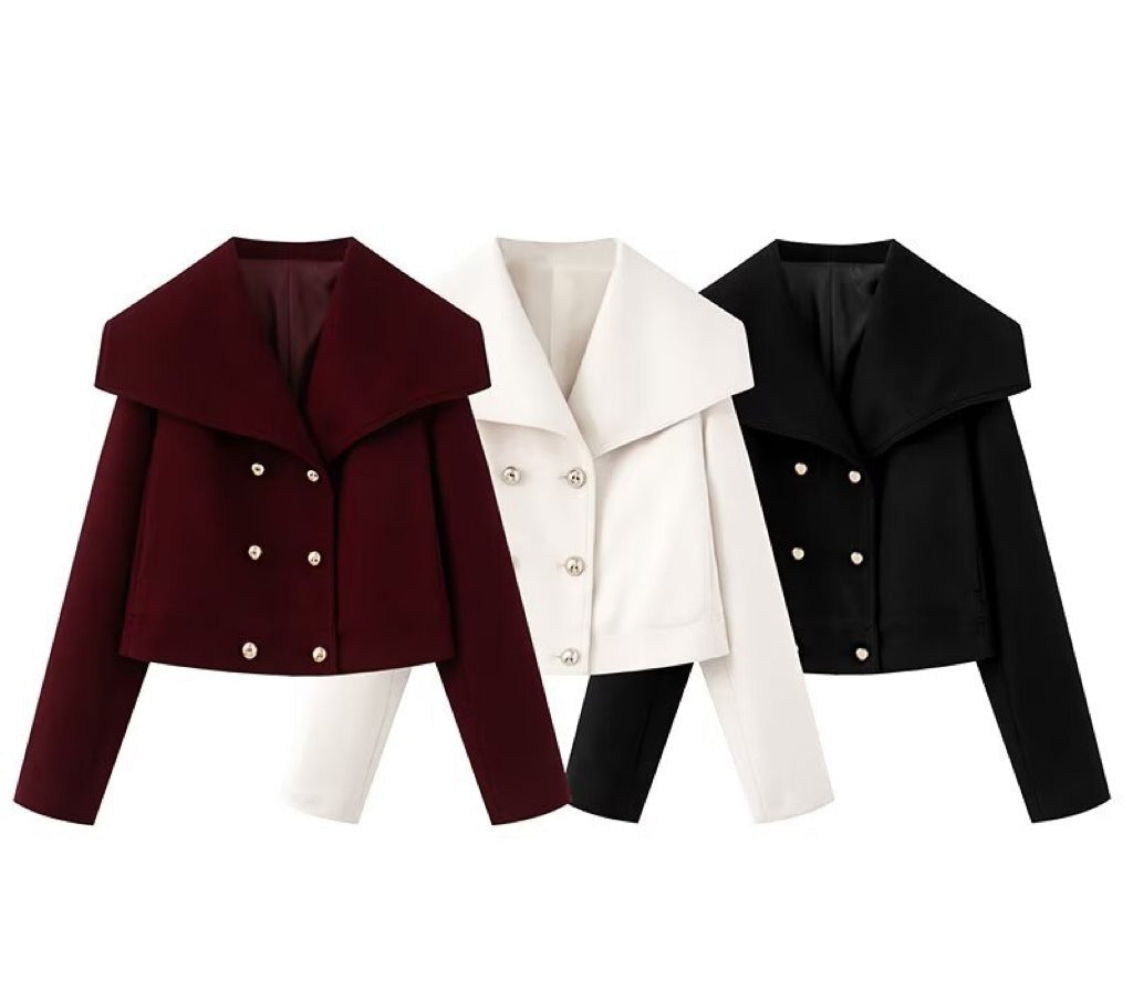 Statement Collar Cropped Jacket with Signature Buttons