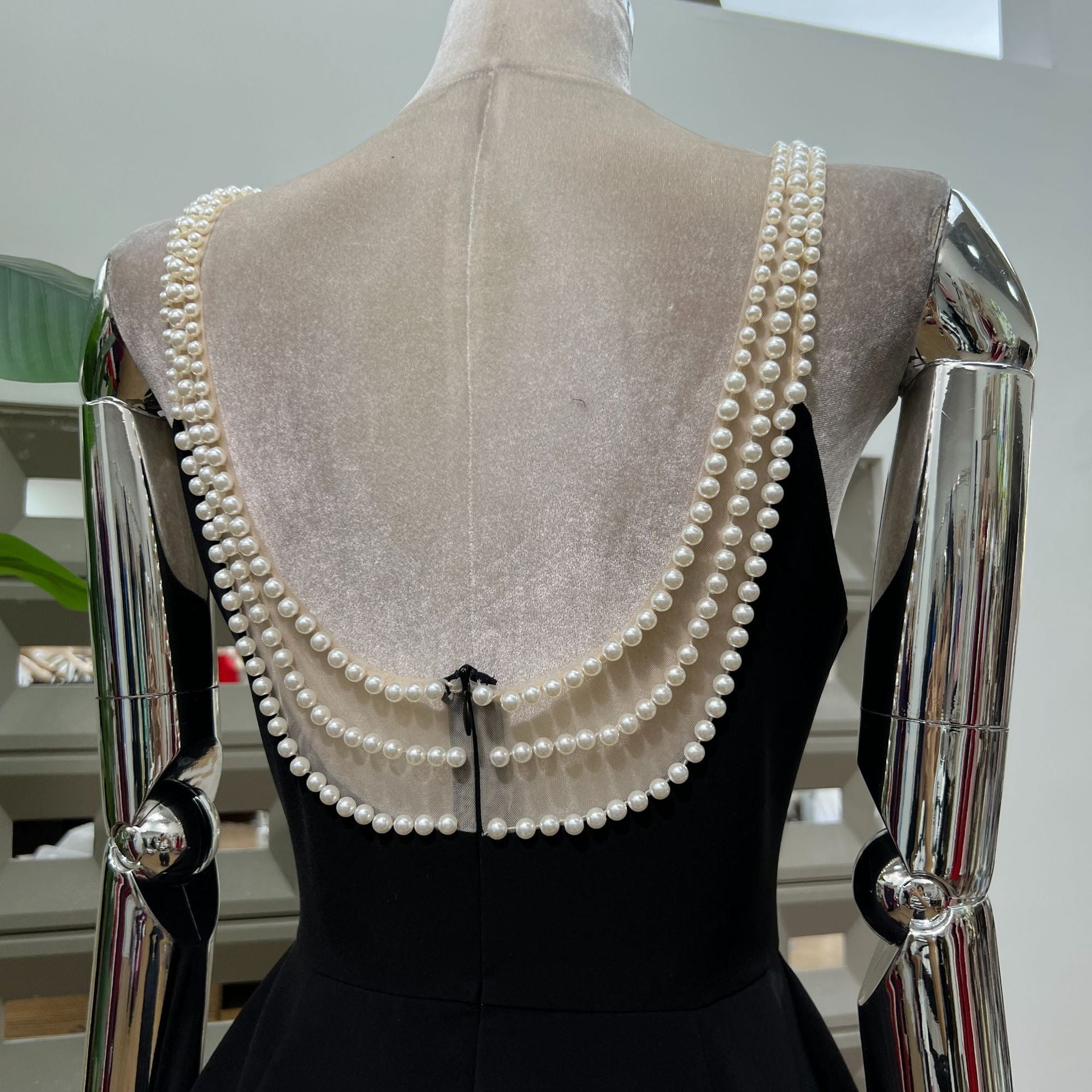 Pearl Neckline Fit-and-Flare Mini Dress