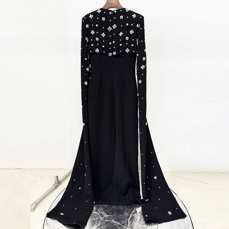 Elegant Evening Dress with Trailing Cape