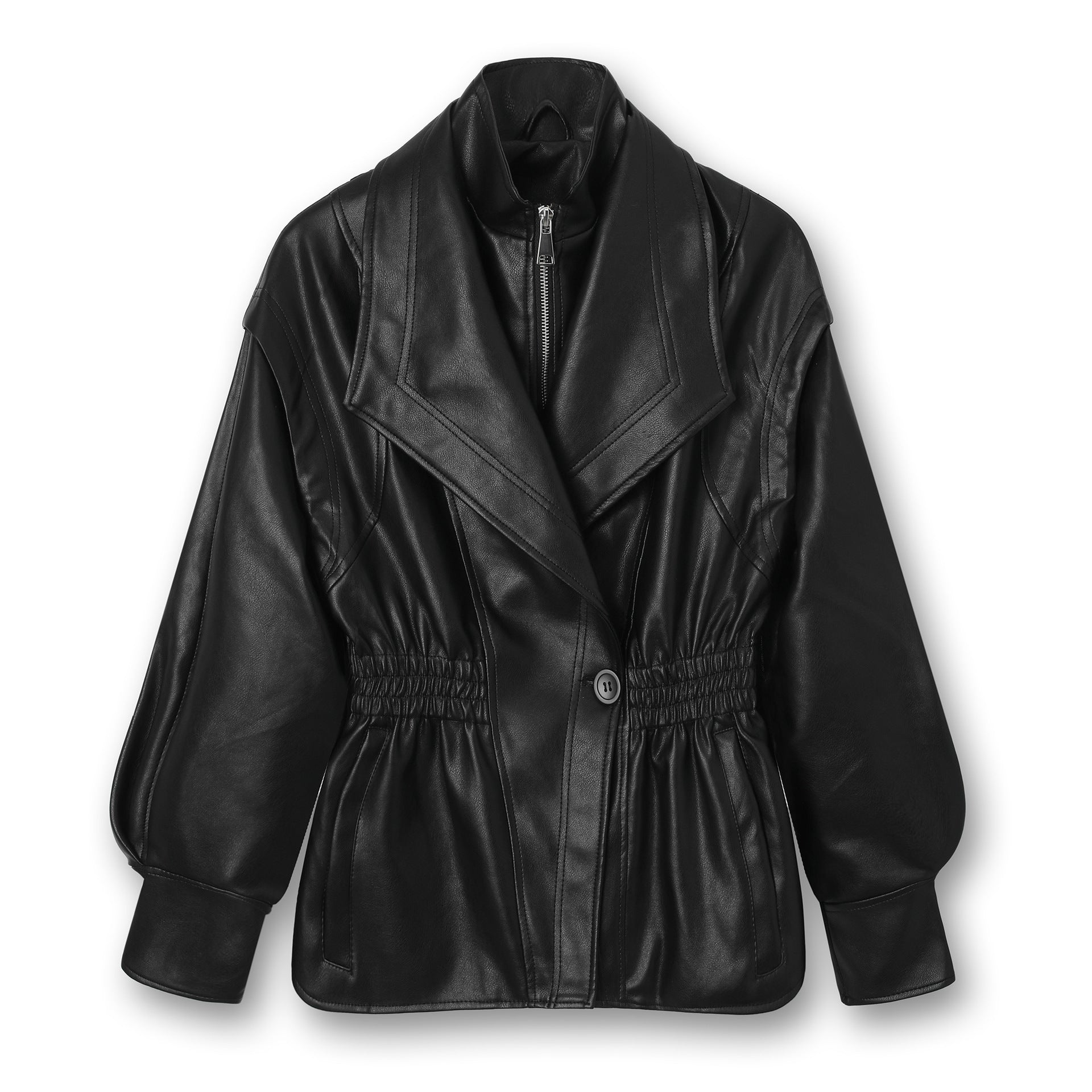 Faux Leather Moto Jacket with Cinched Waist
