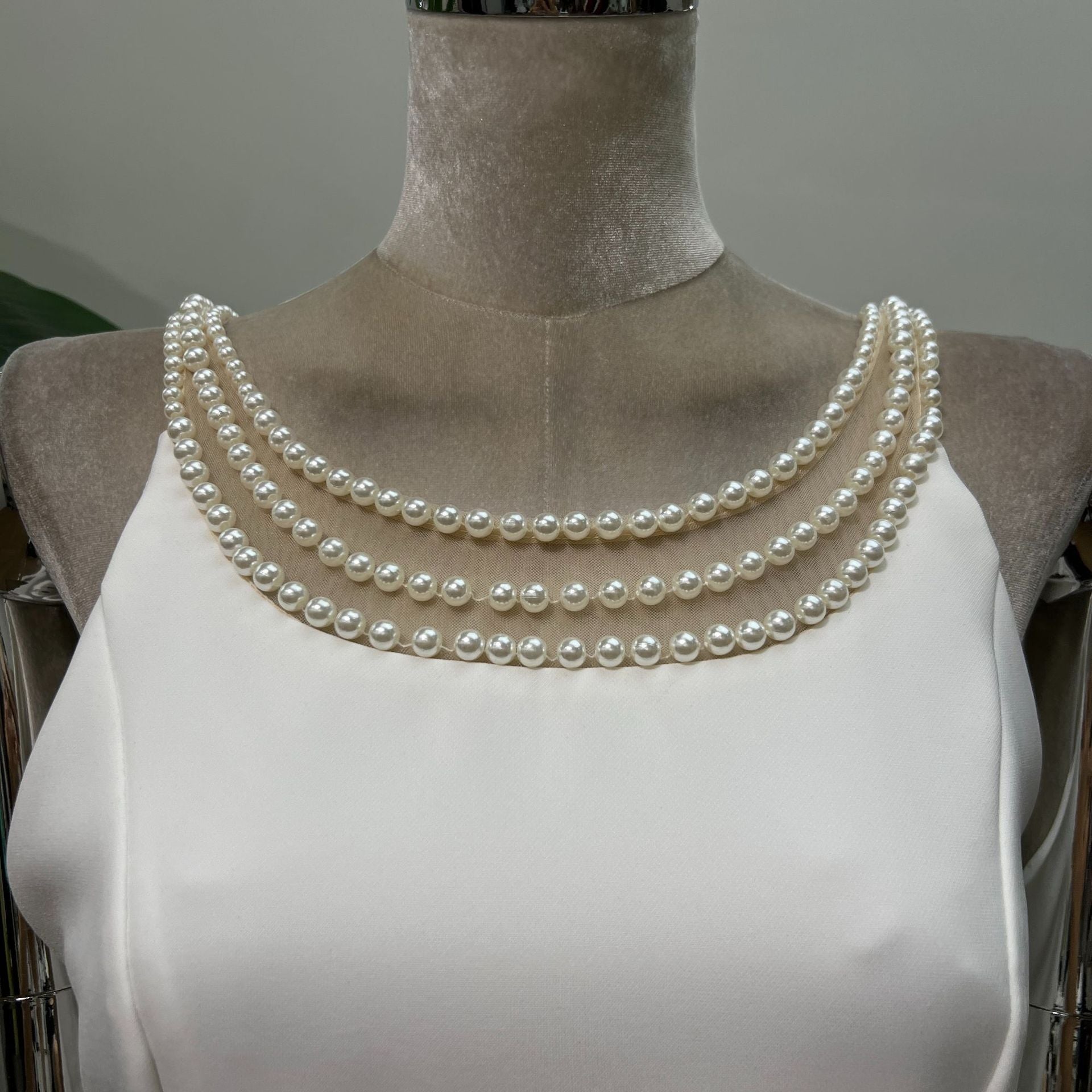 Pearl Neckline Fit-and-Flare Mini Dress