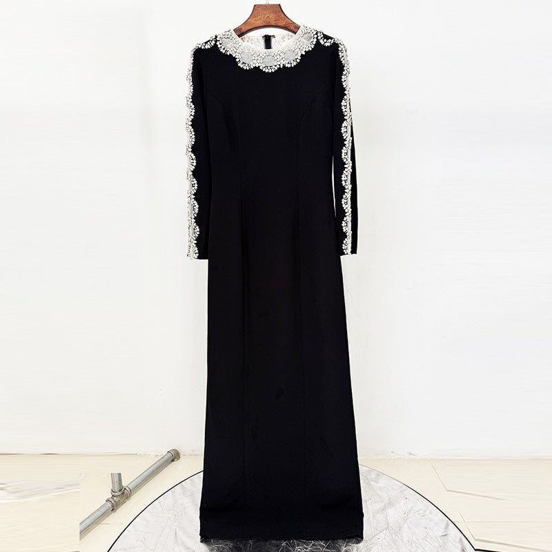 Moonlight Embrace Beaded Sleeve Column Dress