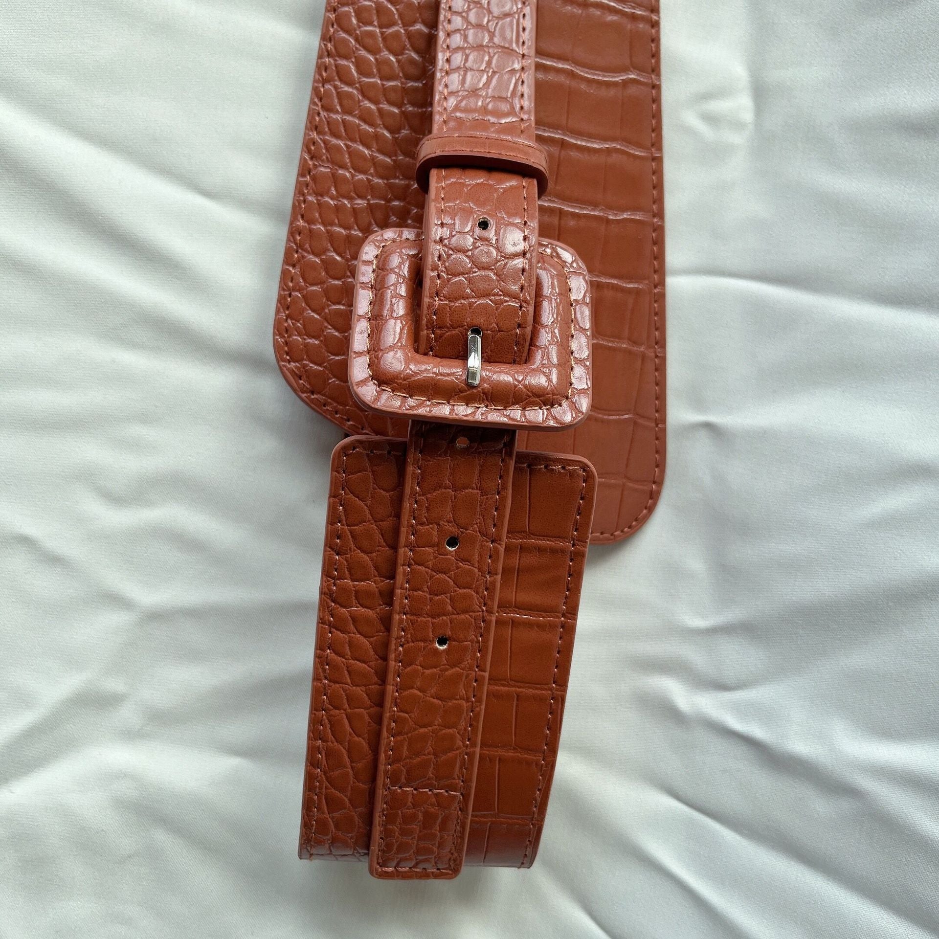 Elegant Croco-Texture Ultra-Wide Waist Belt