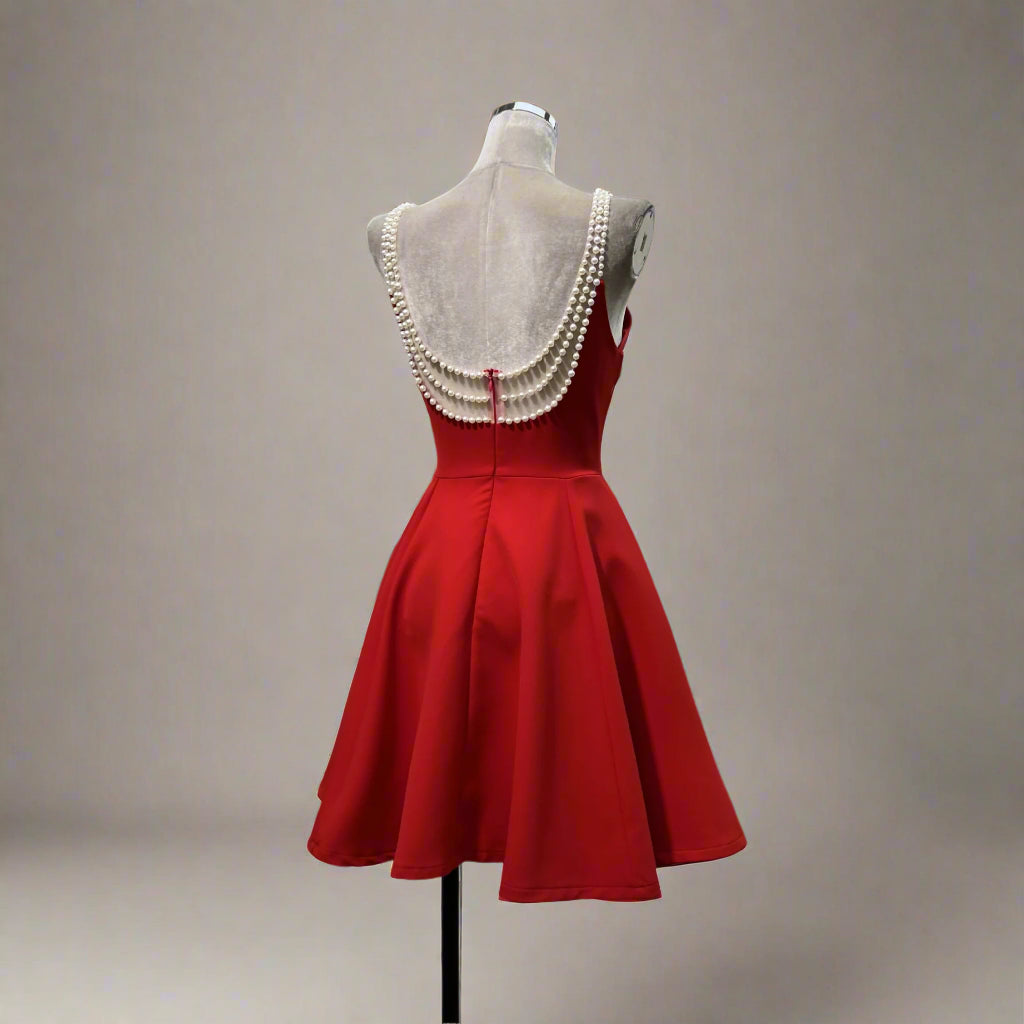 Pearl Neckline Fit-and-Flare Mini Dress