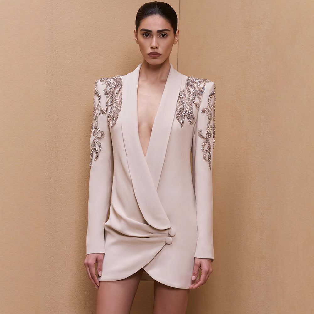 Ember Luxe Embroidered Draped Blazer