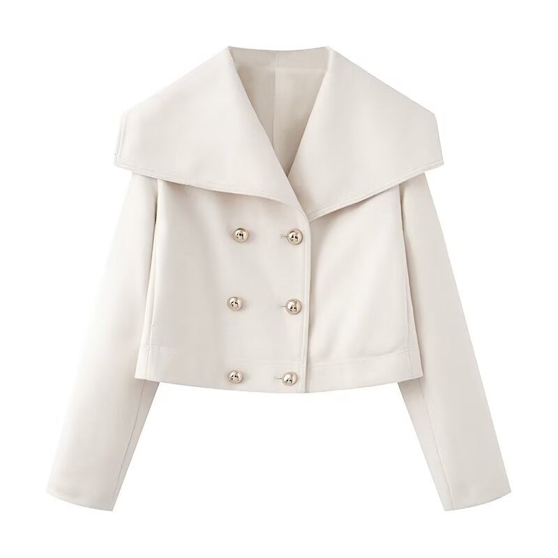 Statement Collar Cropped Jacket with Signature Buttons